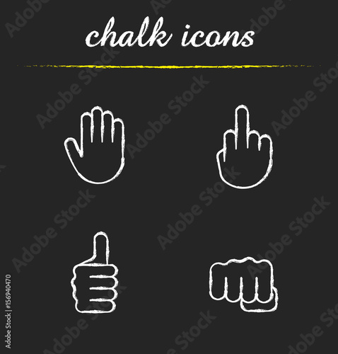 Hand gestures chalk icons set