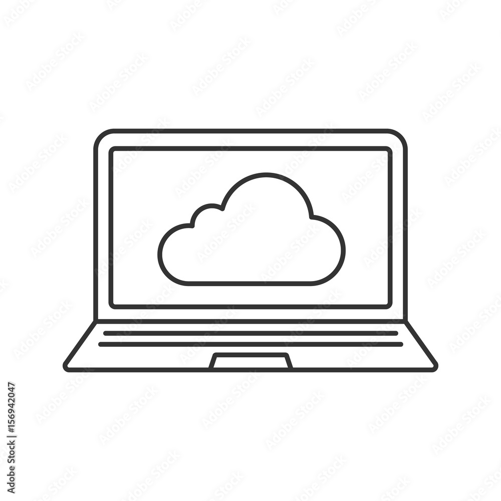 Laptop cloud computing linear icon Laptop cloud computing linear icon