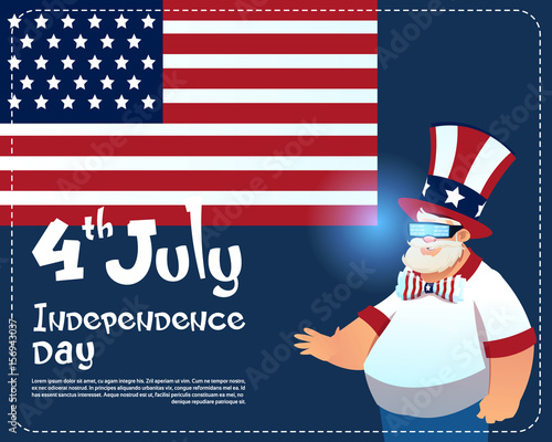 Man Wearing Digital 3d Galsses United States Independence Day Holiday Greeting Card Flat Vector Illustration