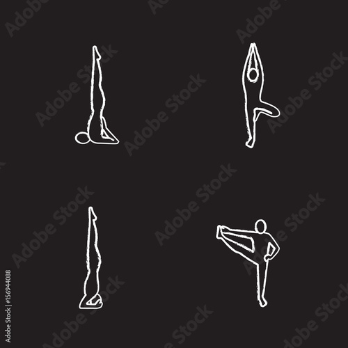 Yoga asanas chalk icons set
