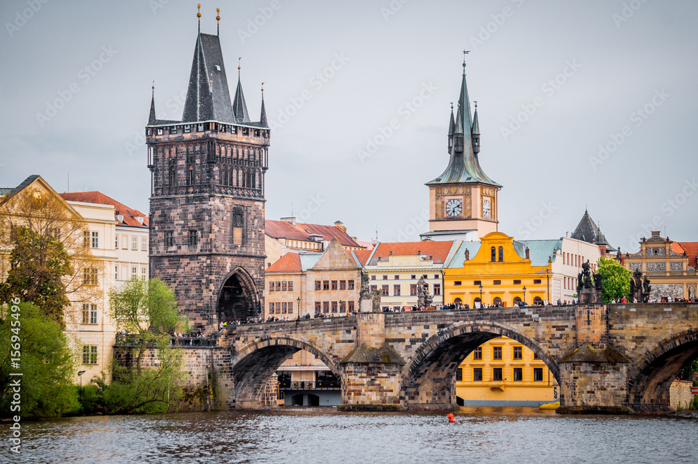 Ancient landmark of Prague. The famous ancient Charles Bridge