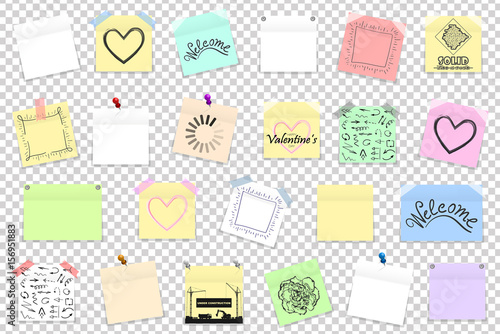 Mega pack of colored office paper stickers with shadow isolated. Vector illustration
