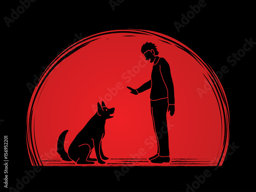 Dog training , A man training a dog designed on sunlight background graphic vector.