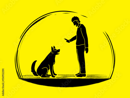 Dog training , A man training a dog graphic vector.
