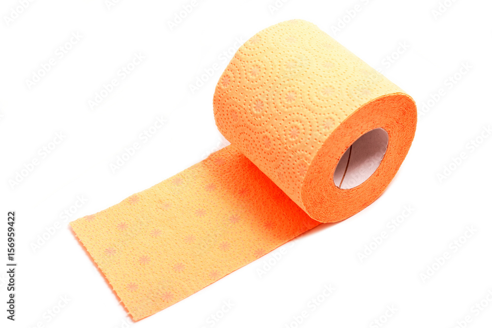Obraz premium Orange toilet paper isolated on white