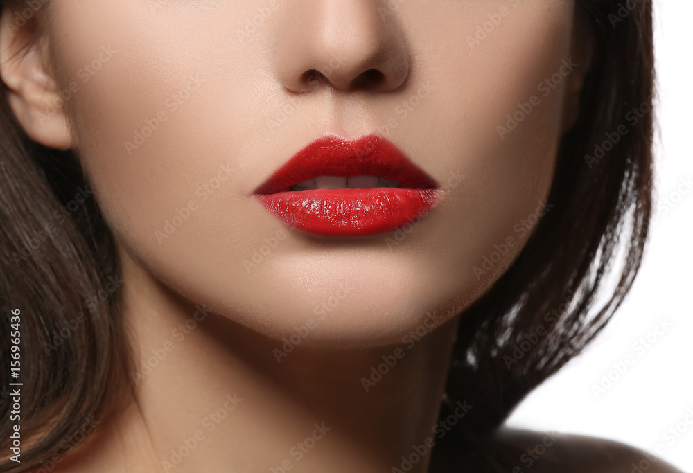 Woman with red lips isolated on white Woman with red lips isolated on white