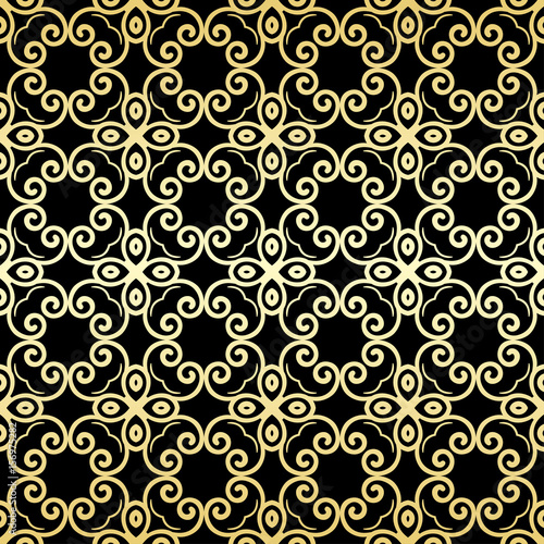 Ornamental wallpaper, vector luxury background. Vintage floral pattern on black with golden gradient.