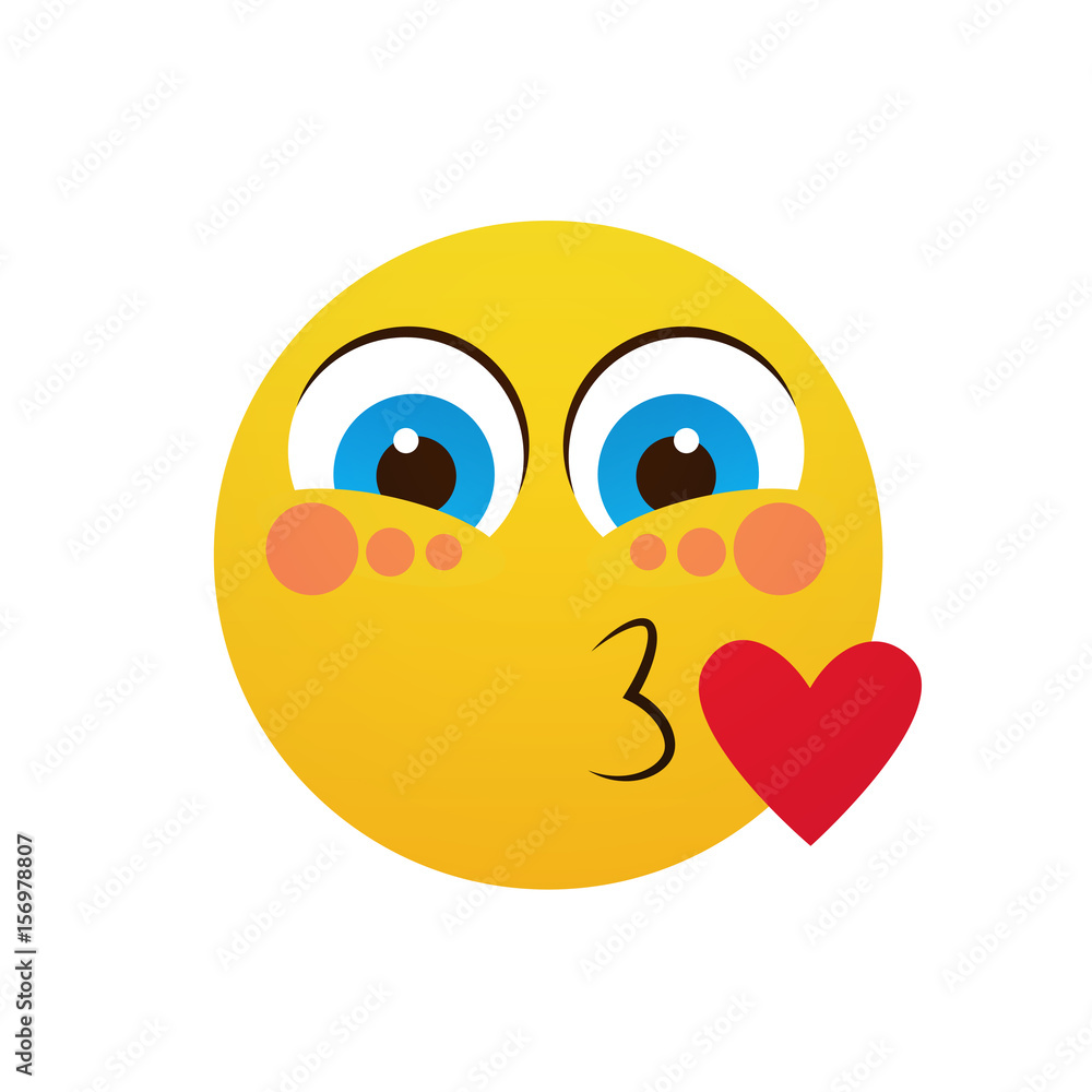 Yellow Smiling Cartoon Face Blowing Kiss Positive People Emotion Icon Flat Vector Illustration Yellow Smiling Cartoon Face Blowing Kiss Positive People Emotion Icon Flat Vector Illustration