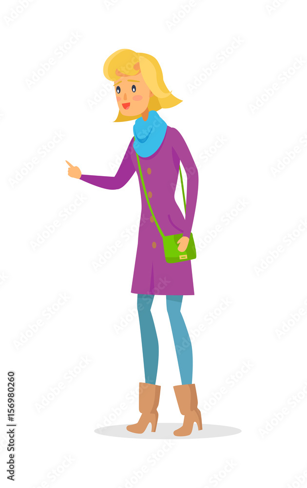 Cartoon Woman Pointing her Hand Isolated on White