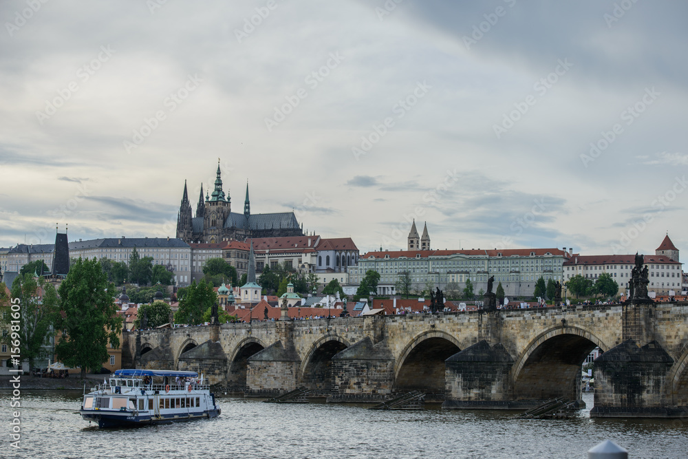 river Vltava and Charles bridge,Prague,capital city Czech republic