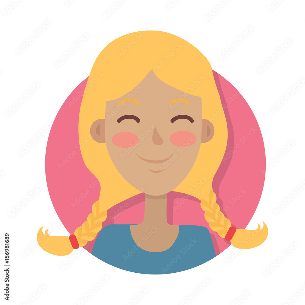 Woman Face Emotive Vector Icon in Flat Style  