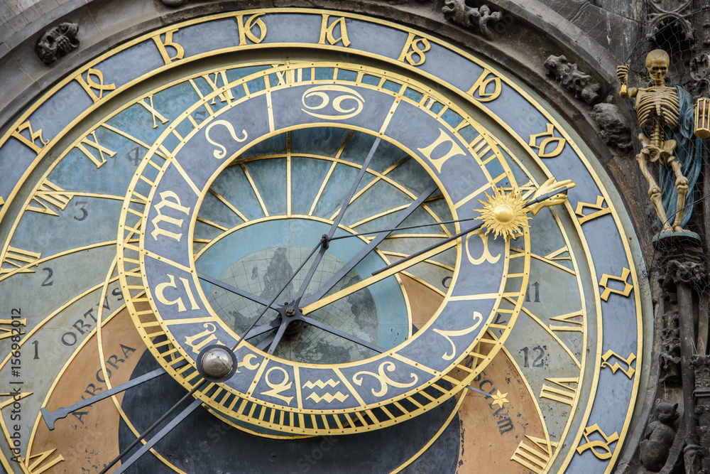 Prague Orloj astronomical clock on town hall tower