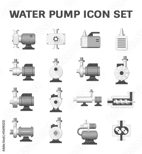 Vector icon of electric water pump and agriculture equipment for water distribution isolated on white background.