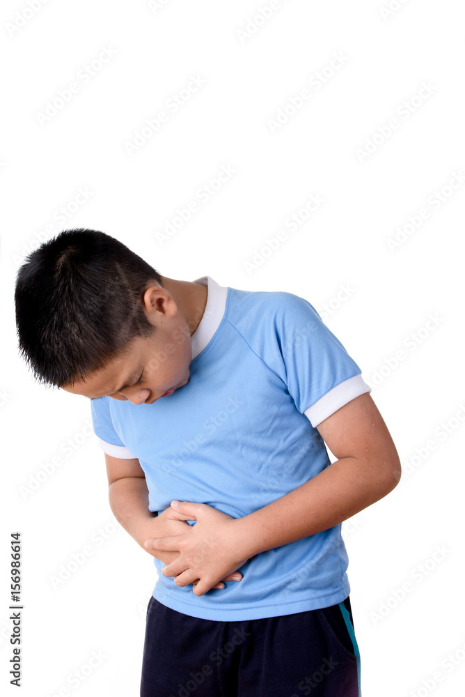 Young asian boy has pain at stomach Young asian boy has pain at stomach