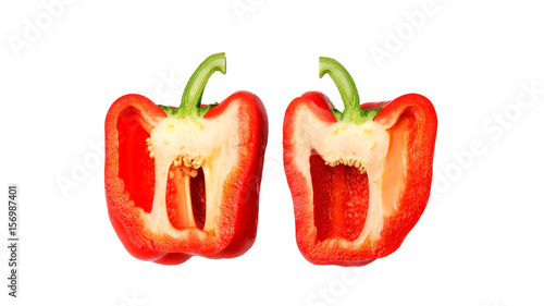 A half of red bell pepper on a white background.