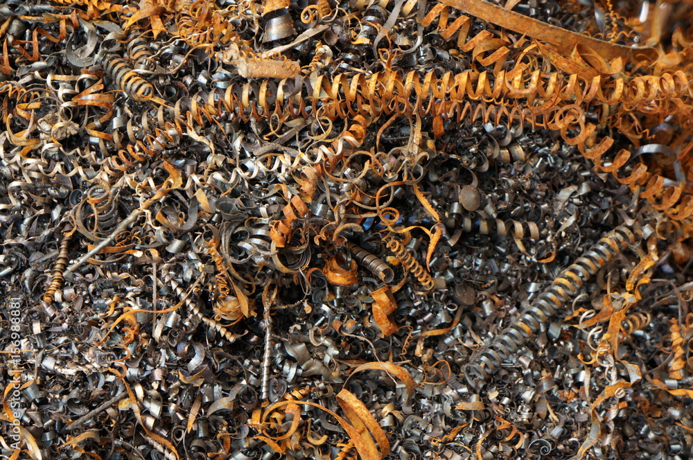 Steel shavings of black metal with rusty elements Steel shavings of black metal with rusty elements