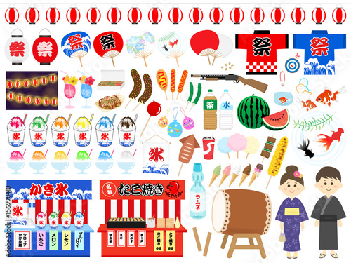 夏祭りのイラストセット