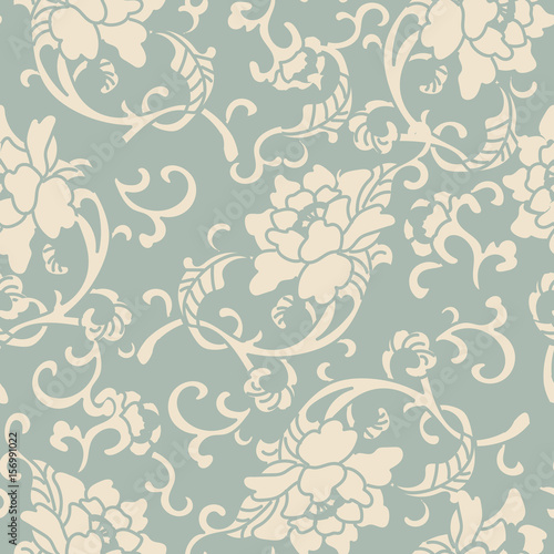 Antique seamless background spiral botanic flower leaf