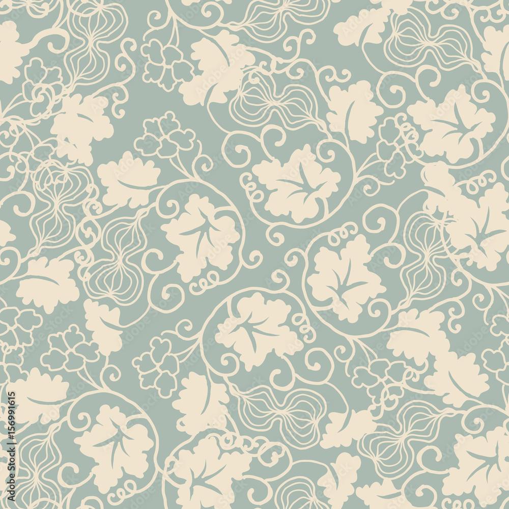 Antique seamless background gourd spiral leaf vine Antique seamless background gourd spiral leaf vine