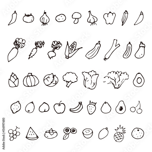 手描きの野菜と果物スケッチイラスト