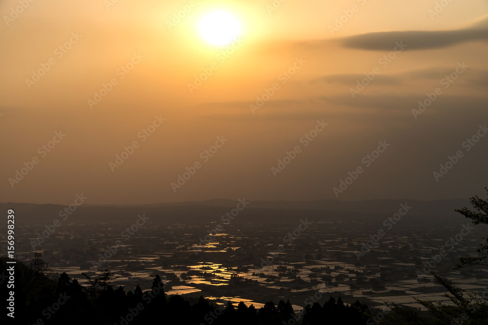 砺波 散居村展望広場からの夕景 砺波 散居村展望広場からの夕景