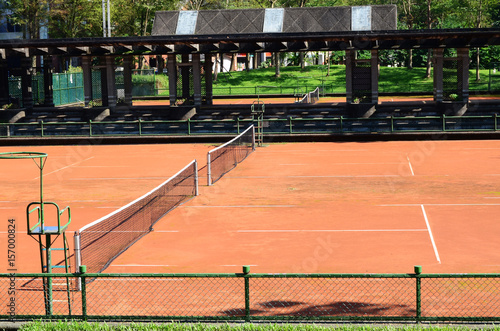 Empty clay tennis court