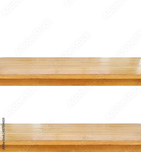 white wooden shelf with shadow use for put your products or something isolated on white background.
