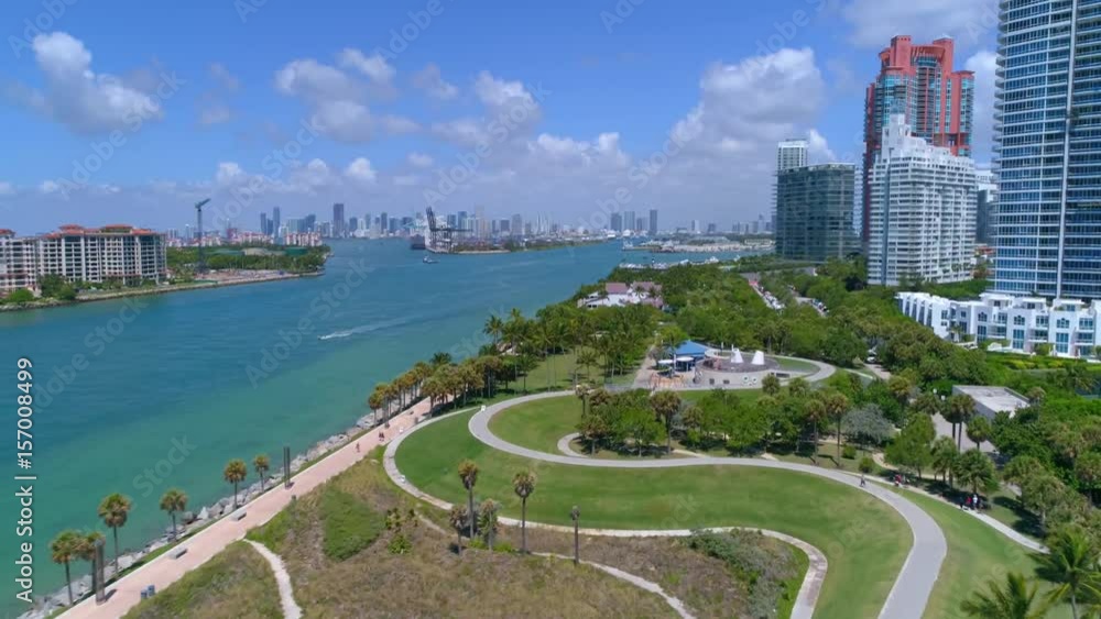 Aerial tour of South Pointe Park Miami Beach 4k 60p