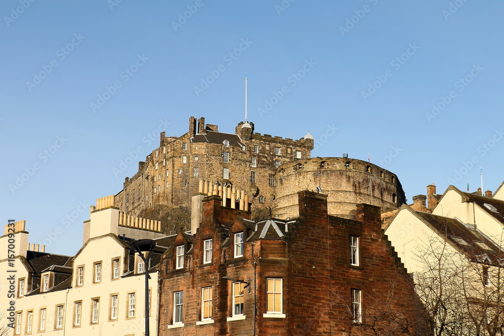 View of Castle from Grassmarket Square in Edinburgh, Scotland