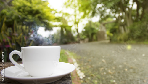 Morning coffee on wooden.