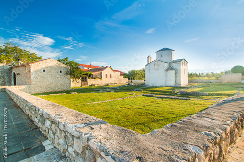 Medieval church of Holy Cross from 9th century in historic town of Nin, Dalmatia, Croatia 