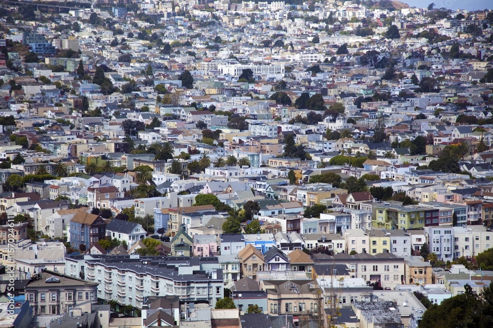 Noe Valley district neighborhood in San Francisco seen from Bernal Hill.