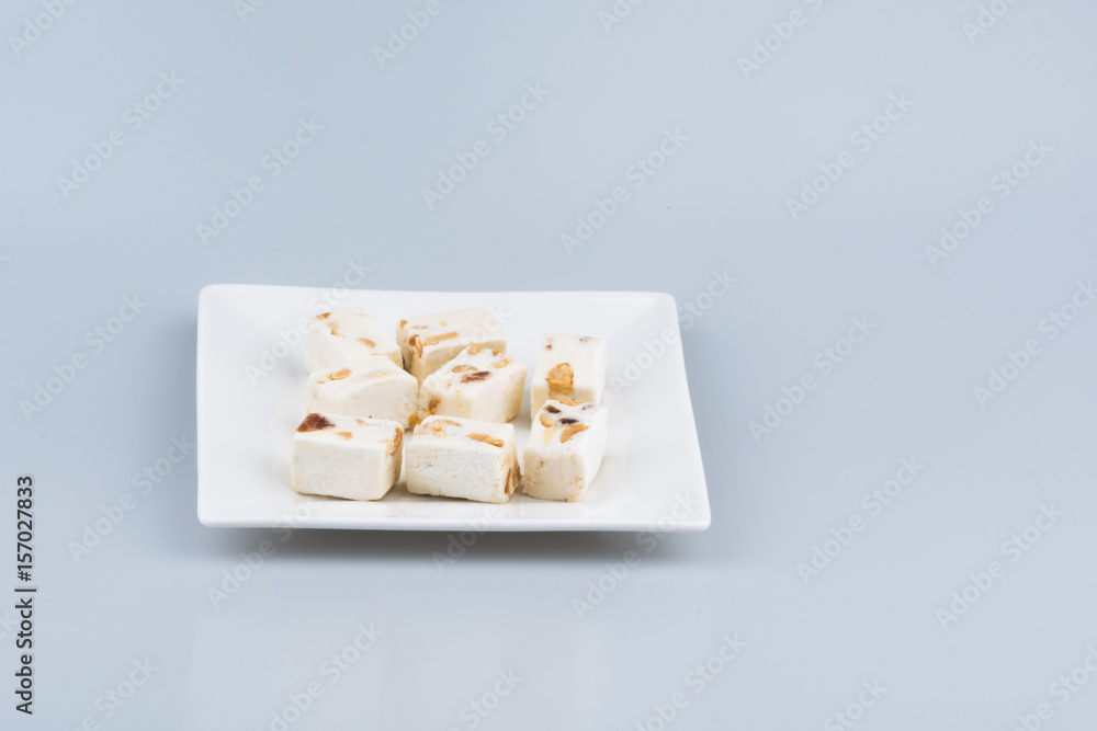 Isolated nougat  in a plate 