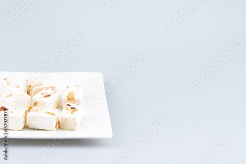 Isolated nougat in a plate 