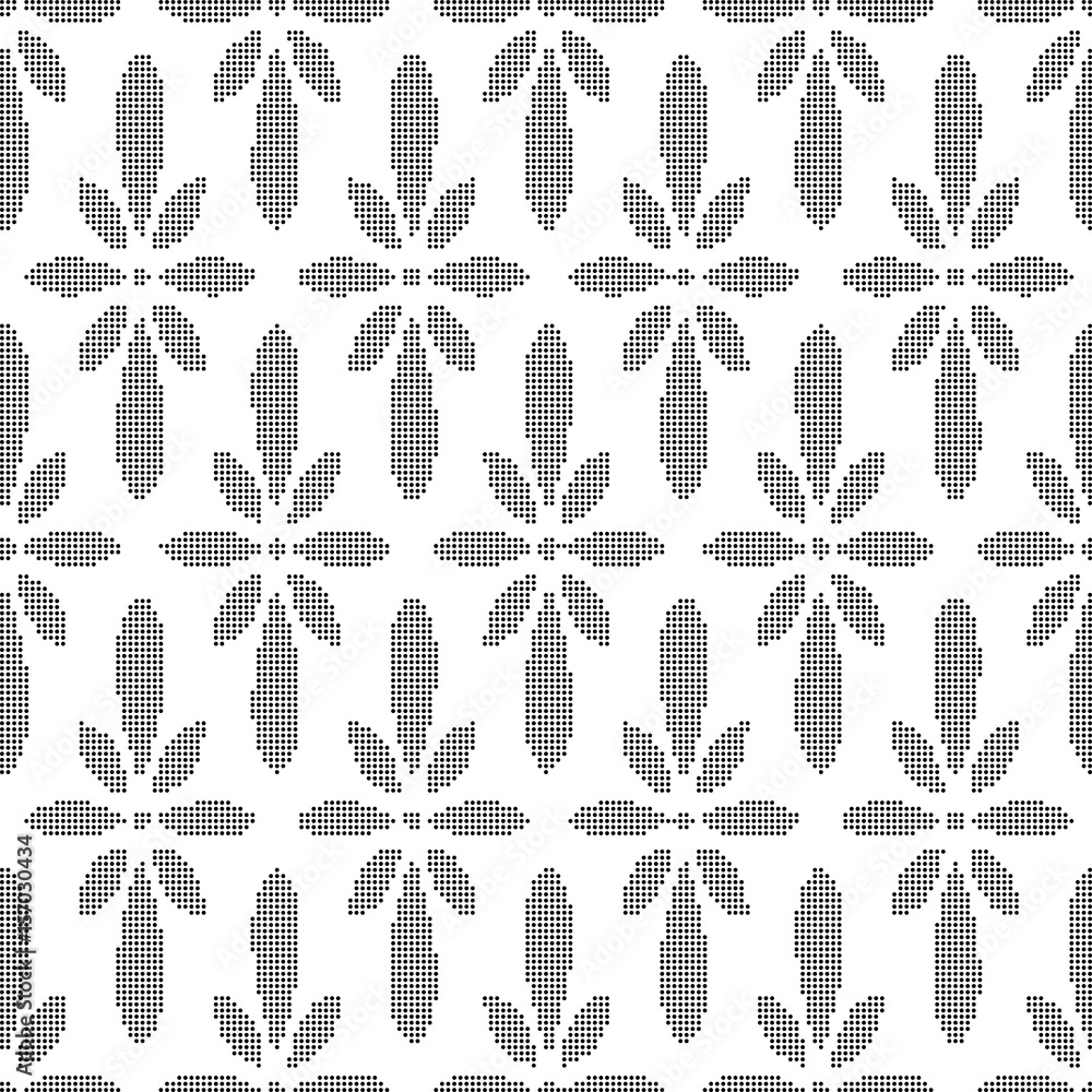 Fototapeta premium Halftone round black seamless background Japanese flower cross chintz