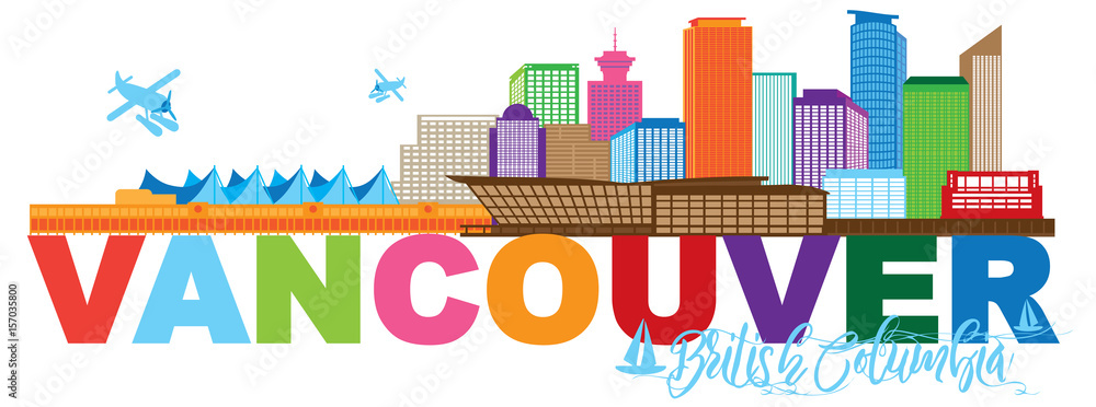 Obraz premium Vancouver BC Canada Skyline Text Color Illustration