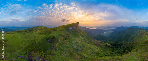 Phu Chi Fa Landmark Nature Travel Place of Chiang Rai, Thailand (Aerial Panorama)