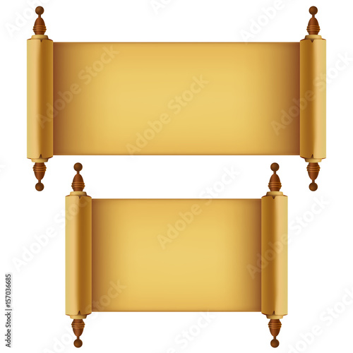 Vector illustration. Vintage scroll of antique paper. Old parchment roll banner, isolated on white background