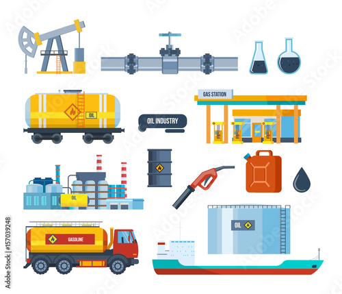 Set of oil industry: plant, equipment for production, transportation, storage.