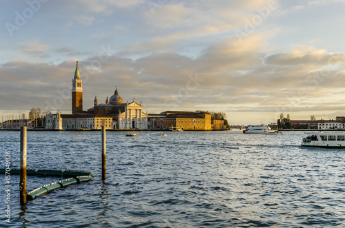 saint george island at sunset, panorama of venice laguna at sunset. Saint George Island. Venice. italy