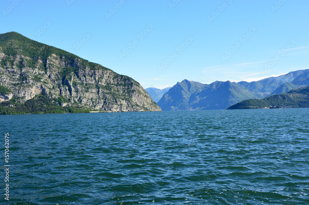 Beautiful view on Lake Iseo and mountains from Iseo town, Italy