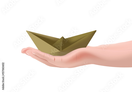 barchetta di carta sopra un palmo di mano