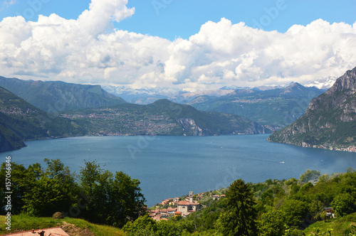 ISEO, ITALY - MAY 13, 2017: View of the pier of Iseo Lake with boats, Iseo, Italy