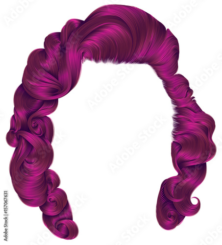 trendy woman hairs bright pink colors . beauty fashion . retro style curls . realistic 3d .
