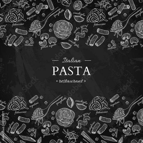 Italian pasta restaurant vector vintage illustration. Hand drawn chalkboard banner. Great for menu,
