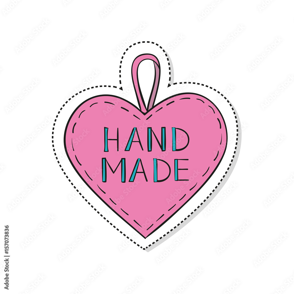Cartoon sticker with heart and text Hand Made on white background. Cartoon sticker with heart and text Hand Made on white background.
