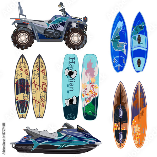Vector flat set of beach sport equipment in flat style