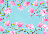 VECTOR eps 10. Magnolia flowers on the branch. White frame for text.  
