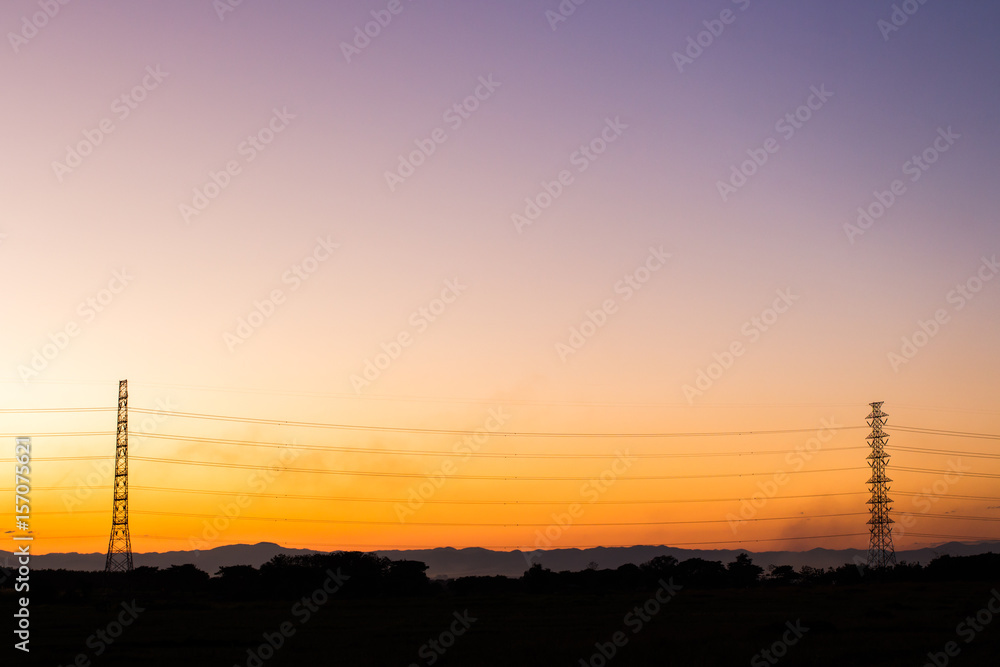 Fototapeta premium silhouette of high voltage electrical pole structure