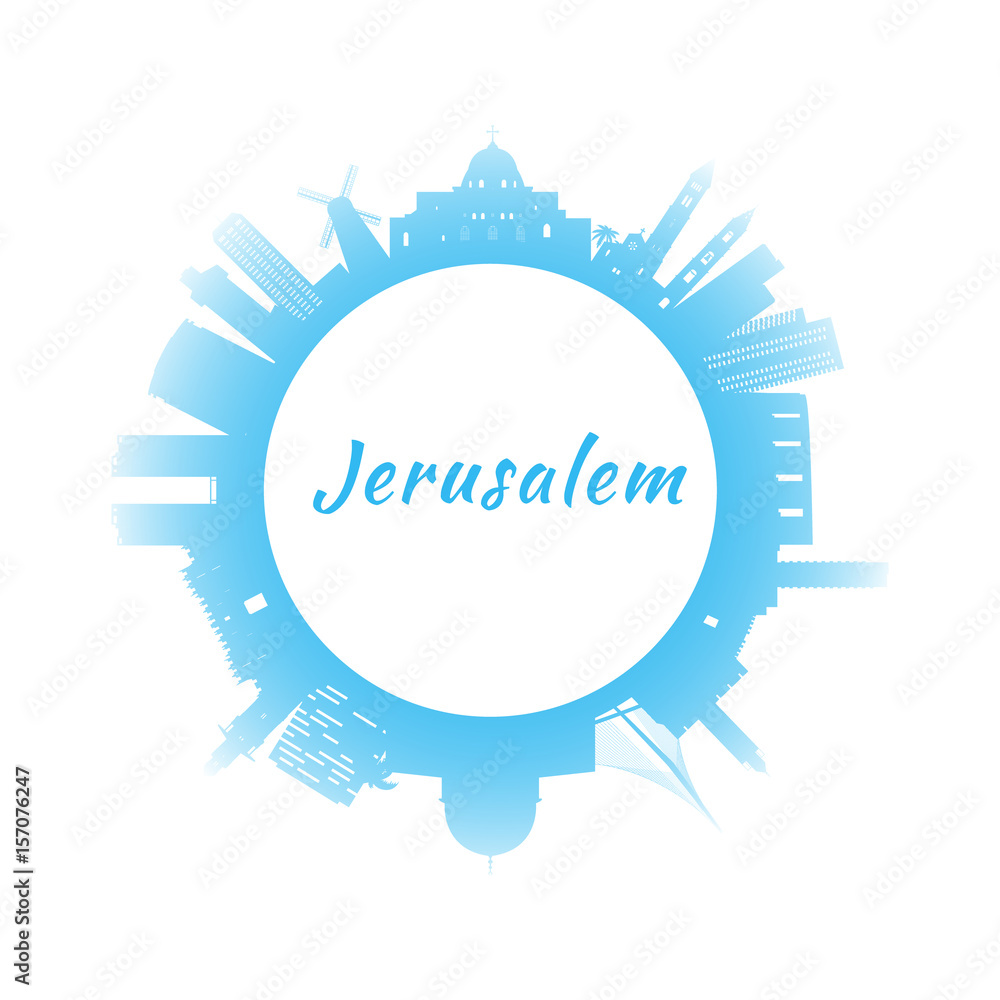 Silhouette Jerusalem Skyline with Blue Buildings. Circle style. Silhouette Jerusalem Skyline with Blue Buildings. Circle style.